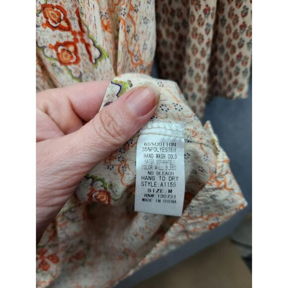 Umgee Womens Boho Floral Print Bell Sleeve Tunic Top S/M Beige & Orange - Picture 3 of 4